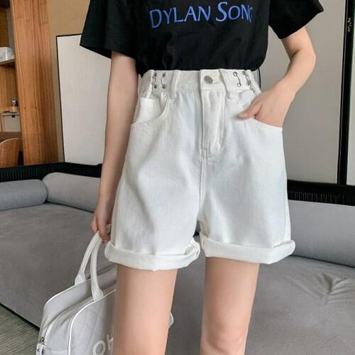 Street Personality Metal Decoration Women All-Match High-Waist Five-Point Pants Summer Korean Version Of Adjustable Denim Shorts
