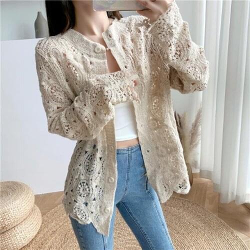 Fashion Women Thin Air Conditioning Cardigans Tops New Summer Elegant Knitted Long Sleeve Hollow Out Tops Casual Shawl Coat L174
