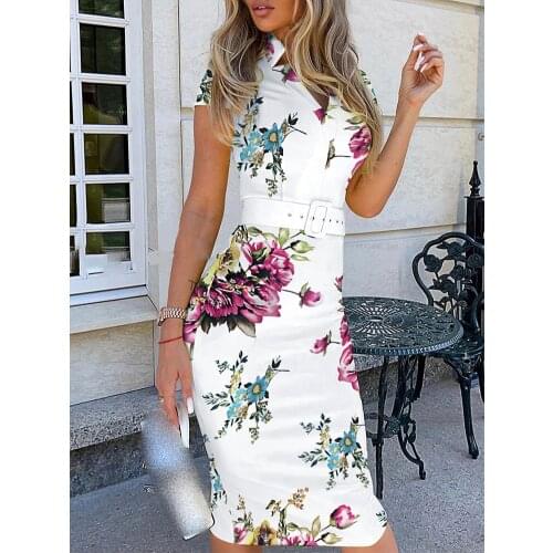 Sheinset Y2K Sexy Print V-Cut Short Sleeve Skinny Midi With Belt Evening Party Multicolor Women Floral Dress