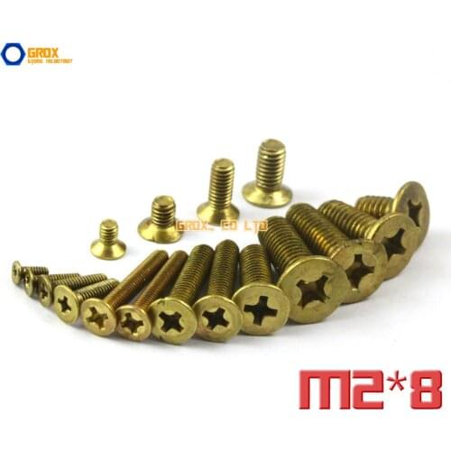 200 Pieces M2 x 8mm Brass Phillips Countersunk Head Machine Screw