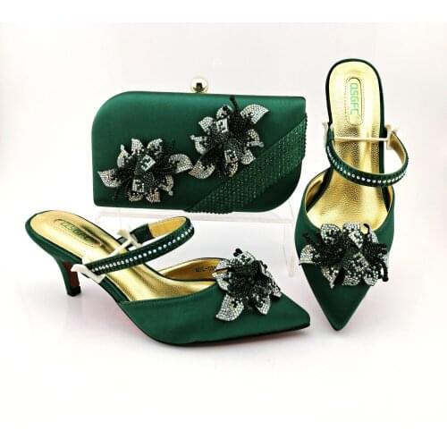 2021 Elegant Italian Design Fashion Special Style Luxury Party Ladies Shoes and Bag Set Decorated With Rhinestone in Teal Color