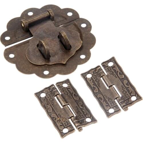 3pcs/set Latch Hasp Toggle Buckle+ Hinges Antique Bronze Vintage Decor Furniture Hardware Jewelry Wood Box Cabinet Cupboard