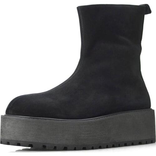 Genuine Leather High-heeled Riding Boots Mens Zipper Cashmere Cowhide Breathable Sneaker Fashion Autumn Winter Chelsea Boots