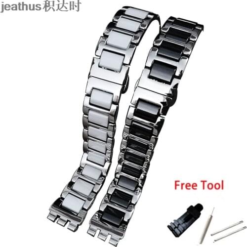 Jeathus watchband for swatch Snow White YLS430 141 YGS YAS 17mm ceramic strap irony steel bracelet watch band man woman chain