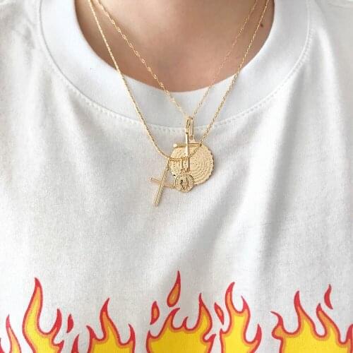 Twisted Double Chains Alloy Cross Coin Pendants Necklaces for Women Short Necklace Female Clavicle Chain 2020 Fashion Jewelry