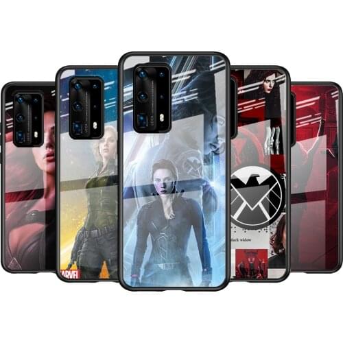 Tempered Glass Cover Marvel Avengers Black Widow For Huawei P40 P30 P20 P10 Pro Plus Lite 5G 2019 Shockproof Shell Phone Case