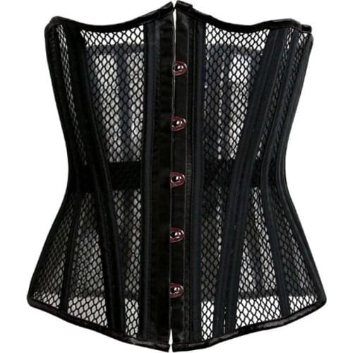 26 Steels Bone Black Breathable Mesh Corsets Sexy Women Bustier Slimmimg Body Shapwear Waist Trainers Corset Summer Corselet