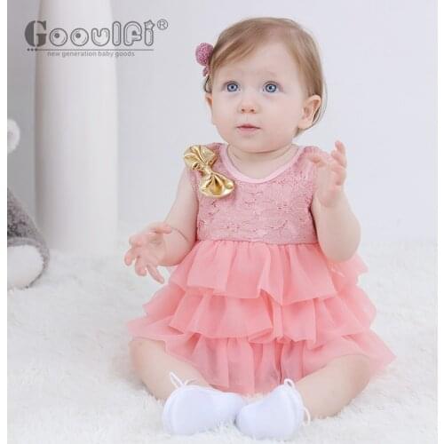 Gooulfi Baby Girls Dress Sleeveless Cute Cotton Mesh Tutu Dress Bow 0-18 Months Toddler O-neck Solid Color Summer Dress
