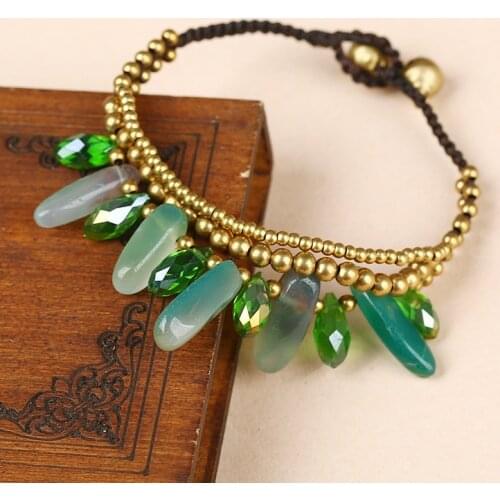 European and American Bohemian Fashion Retro Multi-layer Crystal Beads Womens Bracelet Natural Opal Beach Style Female Bangle