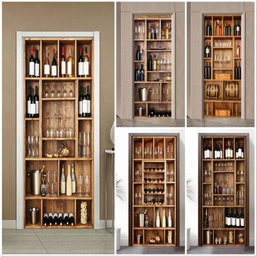 Red Wine Fake Cabinet Poster Wall Paper Living Room Corridor Wallpaper PVC Self-adhesive Stair Entrance Mural Home Decor Sticker