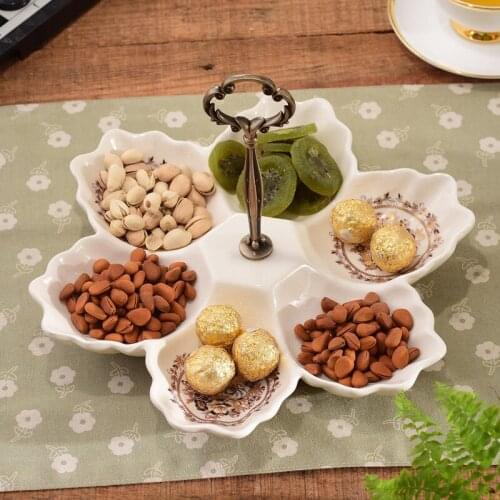 6 Grids Ceramic Dessert Plate Single Layer Hexagonal Cake Plate Party Wedding Fruit Afternoon Tea Dried Fruit Storage Trays