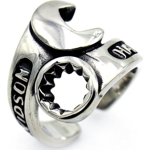 AsJerlys Fashion Titanium Steel Men Ring Wrench Tools Shape Retro Biker Punk Mens Open Rings Dropshipping