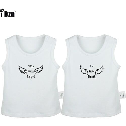 Baby Twins Summer Tank Little Angel Little Devil Funny Baby Vest Cute Angel Wings Sleeveless T-shirt Newborn Cotton Clothes Tops