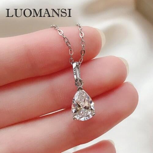 Luomansi New 925 Silver Diamond Necklace 7*10MM Water Drop Pendant Clavicle Necklace for Female Friends Best Gft