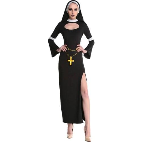 Nun Costume Easter Halloween Fancy Sexy Black Church Sister Disguise Party Cosplay Dress Fantasy Stage Performance Clothes