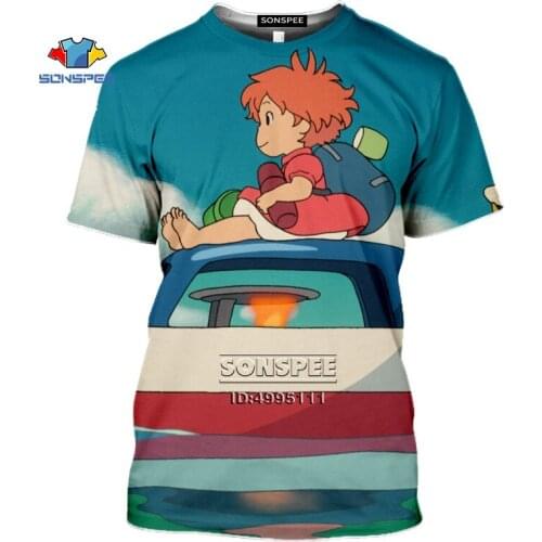 Anime Ponyo On The Cliff Mens T-shirt Cartoon Cute Boy Girl Summer Casual Harajuku Tshirt Cool Fashion 3D Print Hip Hop Tee Top