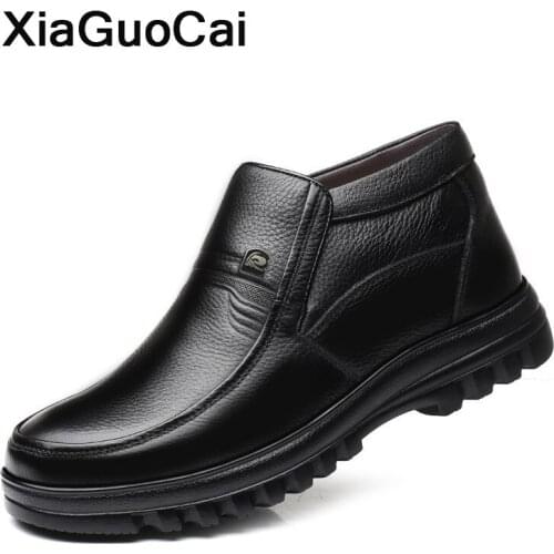 2020 Men Ankle Boots Winter Warm Plush Snow Boots Male Soft Genuine Leather High Top Man Shoes British Fashion Luxury Footwear