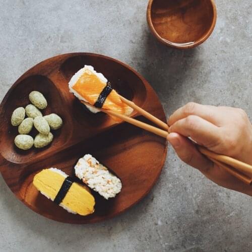 Japanese-Style Acacia Mangium Unpainted Baby Plate Household Tableware Compartment Tray Wooden Plate