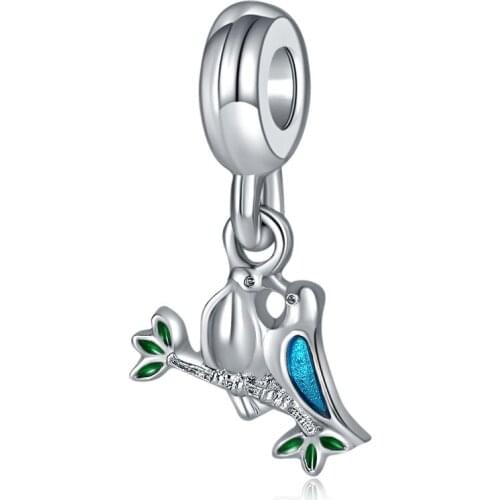 2020 New Original Alloy Bead Love Birds Dangle Charm Animal Couple Fit Bracelet Bangle Necklace DIY Women Jewelry