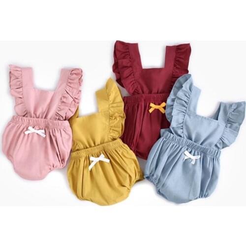 2020 Cute Ruffle Baby Romper Baby Girls Clothes Jumpsuit Romper with bow 0-3Years Age Ifant Toddler Newborn Outfitss Hot Sale