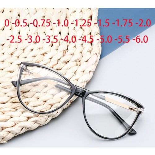 Blu-ray Blocking Cat Eye Nearsighted Eyeglasses Spring Hinges Unisex Oval Prescription Spectacle 0 -0.5 -1.0 -2.0 To -6.0