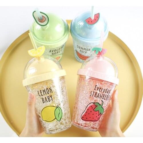 Portable Lovely Cartoon Mug Creative Double Layer Plastic Water Bottle With Straw Yogurt Mug Best Cup Kid Gift For Women Lovers