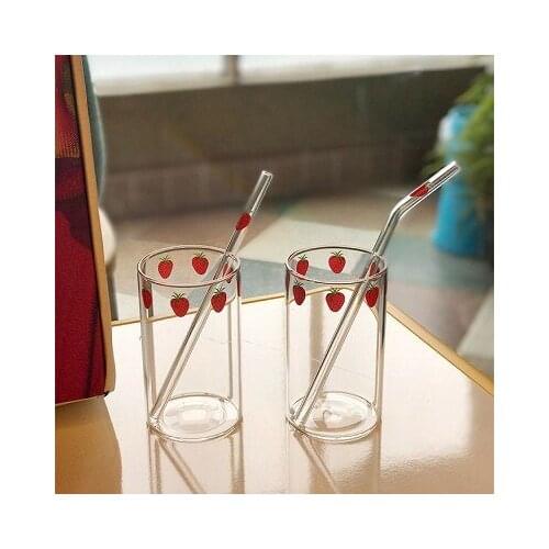 300ml/Lovely girls heart pipette glass transparent net red ins cup student small fresh fruit milk drink cup