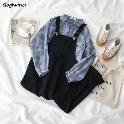 Women Sets Plaid Loose Classical Single Breasted Shirts Preppy Style Ulzzang Pockets Casual Pants All-match Fashion New Female