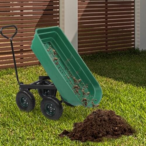 Garden Dump Cart Iron Plastic Four Wheels Garden Cart Iron Wood Double Wheel Garden Cart