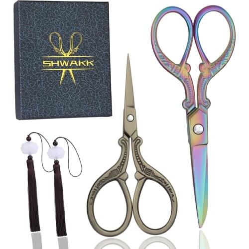 SHWAKK Embroidery Scissors Sewing Scissors Set Stainless Steel Vintage European Design Scissors with Tassel Thimble DIY Tools