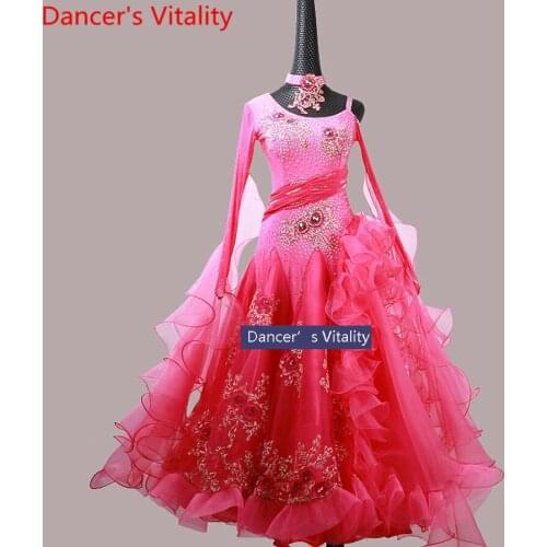 Modern Dance Competition Performance Costume New Ballroom National Standard Waltz Jazz Dancing Organza Hot Pink Purple Dress