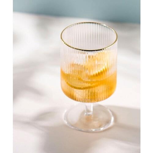 Glass Cup Goblet Vertical Pattern Gold Edge Dessert Cup Milkshake Cup Juice Drinkware Red Wine Bottle