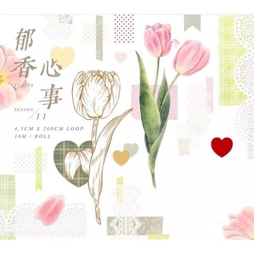 Vintage Tulip Washi Tape for Card Making Bullet Journal DIY Scrapbooking Decorative Sticker