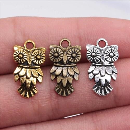 WYSIWYG 20pcs 11x20mm Animal Charm Owl Pendant 3 Colors DIY Retro Jewelry Bracelet Necklace Charms Pendant