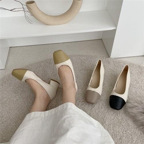 Bailamos Women Flats 2021Spring/Autumn Low Heel Shoes Square Toe Retro Mary Janes Pumps Casual Lady Office Daily Shoes Mules