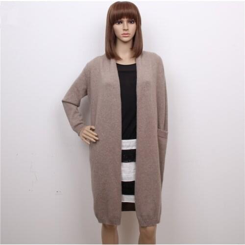 100%goat cashmere womens fashion boutique long cardigan sweater coat open stitch brown dark blue 4colors S/90-5XL/125