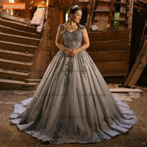 Luxury Gray Evening Dress Long Women 2020 vestidos de fiesta de noche Beaded Lace Appliqus Ball Gown Women Formal Dresses Party