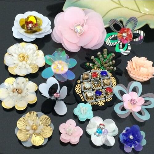 1pc 3D Handmade flowers beaded Patches for clothing DIY sew on sequins rhinestone parches floral embroidered applique patch
