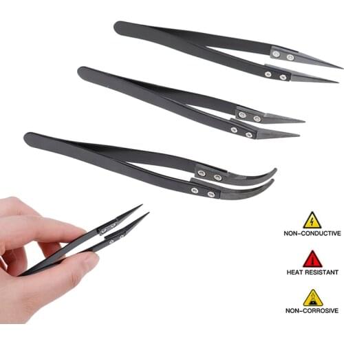 1PC Stainless Steel Black Ceramic Tweezers For Electronics Soldering Repair Tools