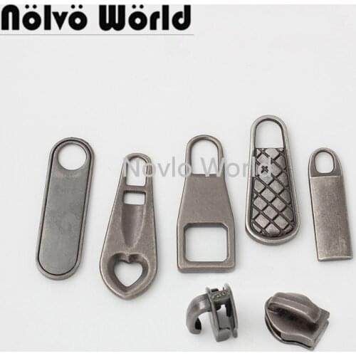 10-50 pieces 3# 5# Old Silver Nylon Coil Metal Zipper Puller Slider Zip Pull Wholesale For Bag Crafts Sewing