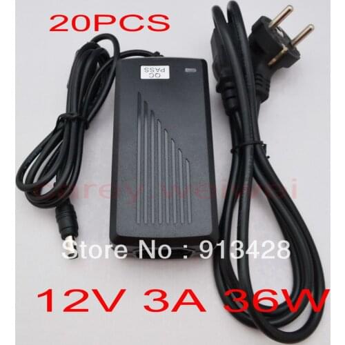 High quality 20PCS 12V 3A 36W Led Power Adapter for LED Light or LCD Monitor(5.5*2.1 or 5.5*2.5 )US,EU,AU,UK Plug+AC cable