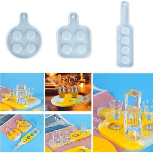 4 Holes Wine Cup Pad Mold DIY Clay Epoxy Resin Mold Table Tray Plate Silicome Mold Mirror Resin Molds Home Decoration Craft Art