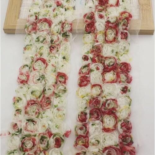 2y 7cm 4 Rows Printed Chiffon Roses Flower Lace Trim For Baby Girls Headband Hair Bows Rompers Clothes Dress Making Accessories