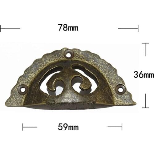 78*36mm Brass Kitchen Drawer Cabinet Door Handle Furniture Knobs Chinese Dumplings Cupboard Antique Metal Shell Pull Handles
