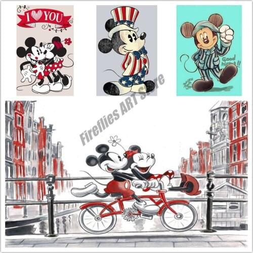 Disney 5D Diy Diamond Painting Cartoon Cross Stitch Kits Full Circle Diamond Embroidery Mickey Mouse Mickey Minnie Decor Gift