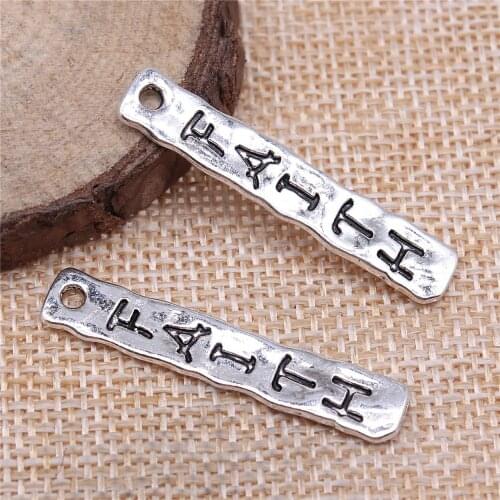 Charms for Jewelry Making Findings Handmade DIY Craft 10pcs Antique Silver Color 39x7mm Faith Plate Charms Pendant
