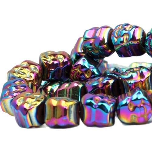 Natural Stone Black Hematite Beads Metal Plating Color Round Buddha Head 8MM 14pcs DIY Necklace Bracelet Jewelry Making