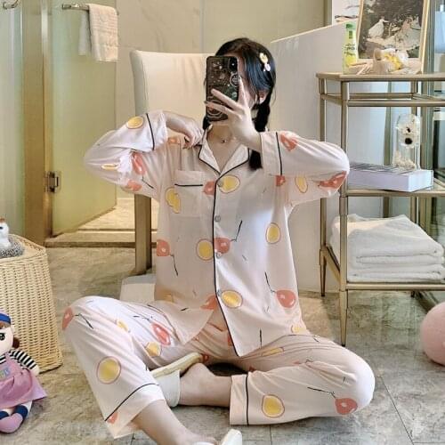 Chicnymph Womens Pajamas Sleepwear Pyjamas Women Autumn Turn-down Collar Pijamas Sets Long-sleeved Sleepwear Outerwear Homewear