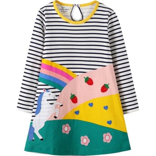 Jumping Meters New 2021 Winter Autumn Princess Girls Dress Cotton Stripe Animal Embroidery Childrens Clothes Frocks Girls Dress