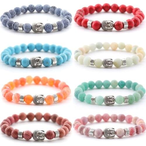 14 Colors Black Lava Stone Natural Stone Yoga Energy Buddha Elastic Bead Bracelet Buddha Charm Lucky Bracelets Bead Jewelry